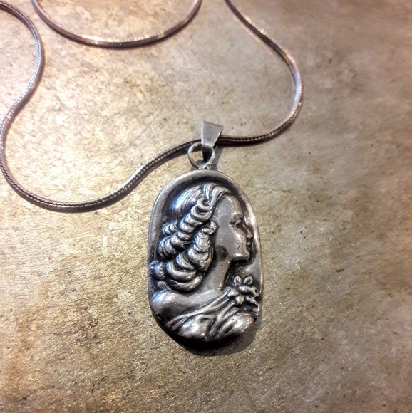 Vintage Jewelry - ❤SOLD❤Vintage Sterling Art Nouveau Lady Pendant